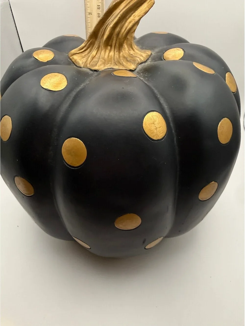 Large Black Gold Polka Dot Decorative Pumpkin Resin Fall Halloween Decor 10